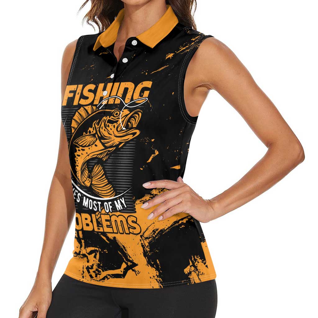 Personalized Fishing Solves Most of My Problems Women Sleeveless Polo Shirt Grunge Style