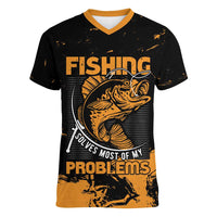 Personalized Fishing Solves Most of My Problems Women V-Neck T-Shirt Grunge Style
