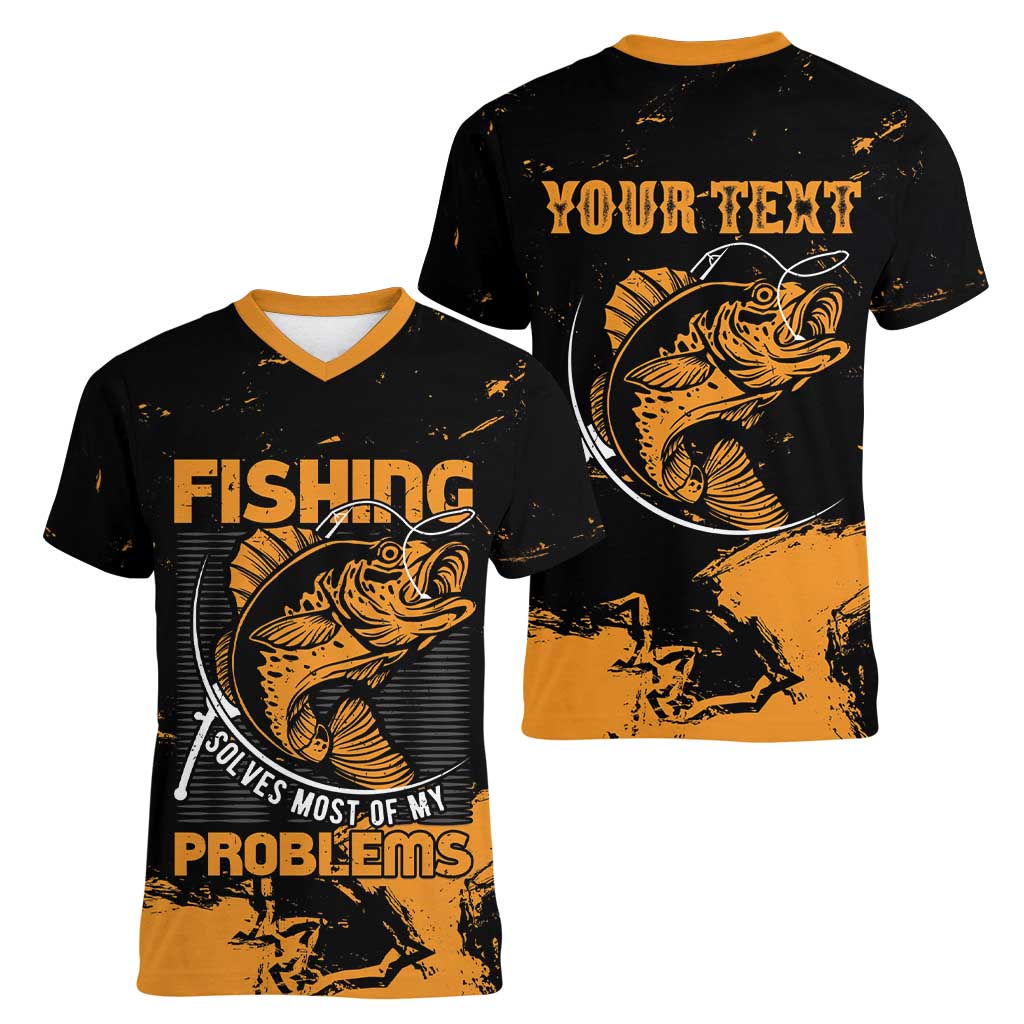 Personalized Fishing Solves Most of My Problems Women V-Neck T-Shirt Grunge Style
