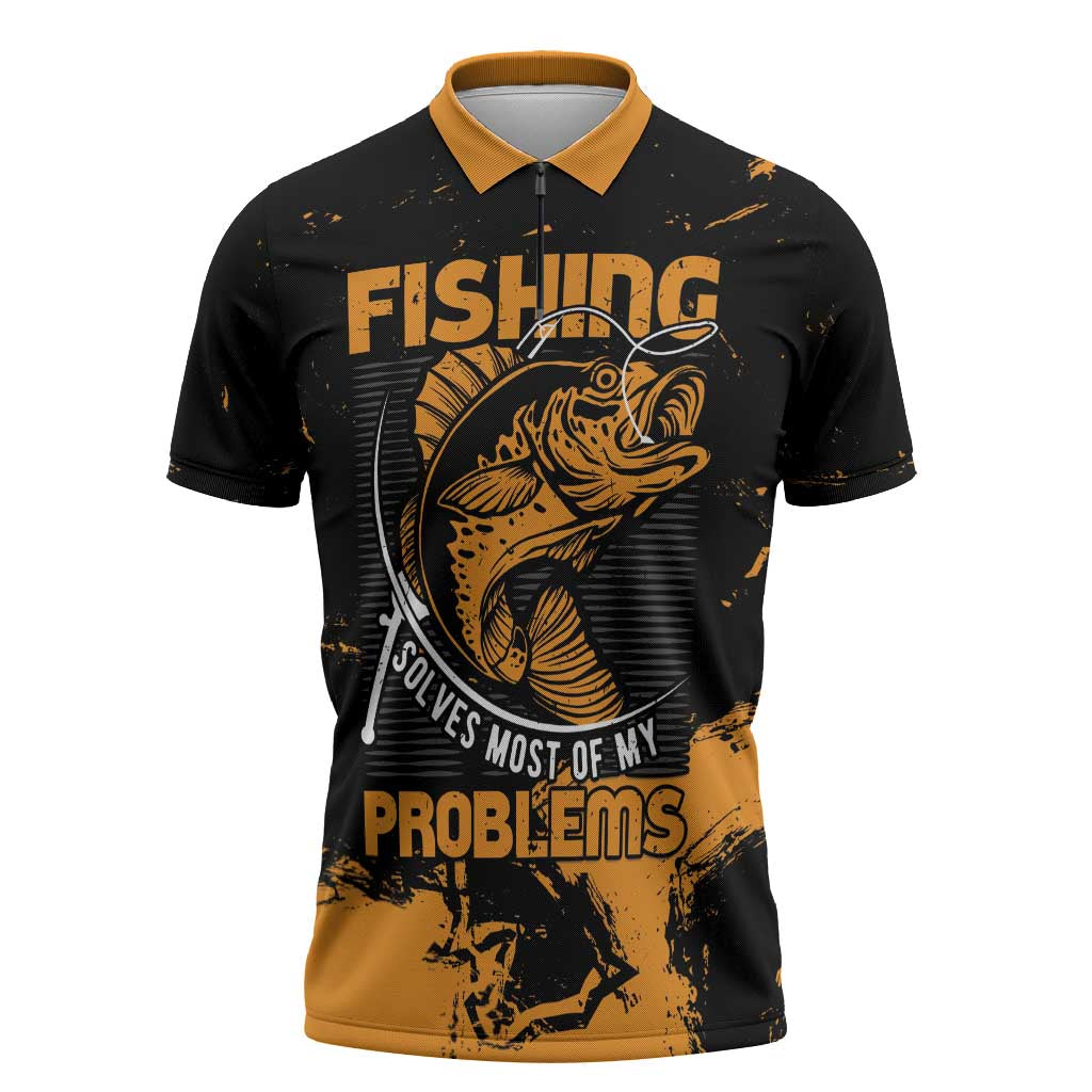 Personalized Fishing Solves Most of My Problems Zipper Polo Shirt Grunge Style