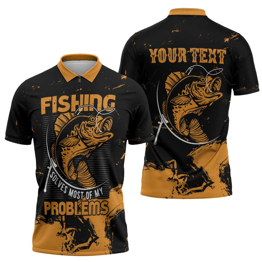 Personalized Fishing Solves Most of My Problems Zipper Polo Shirt Grunge Style