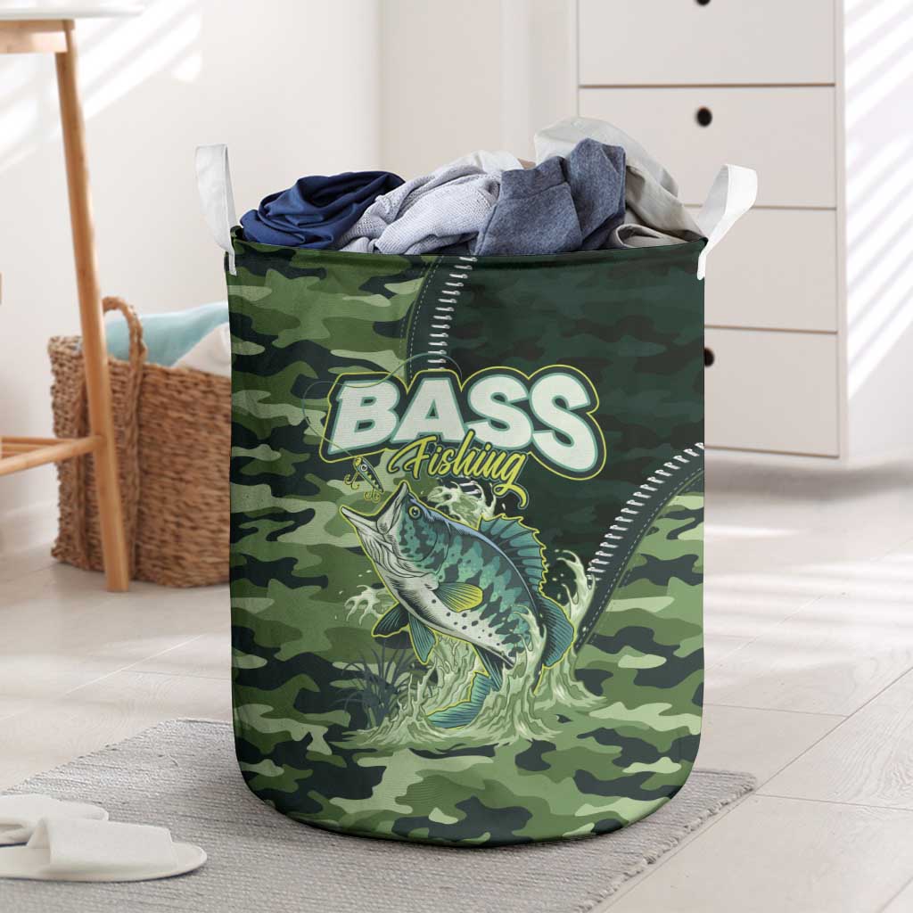 Bass Fishing Camouflage Laundry Basket Zipper Stylized