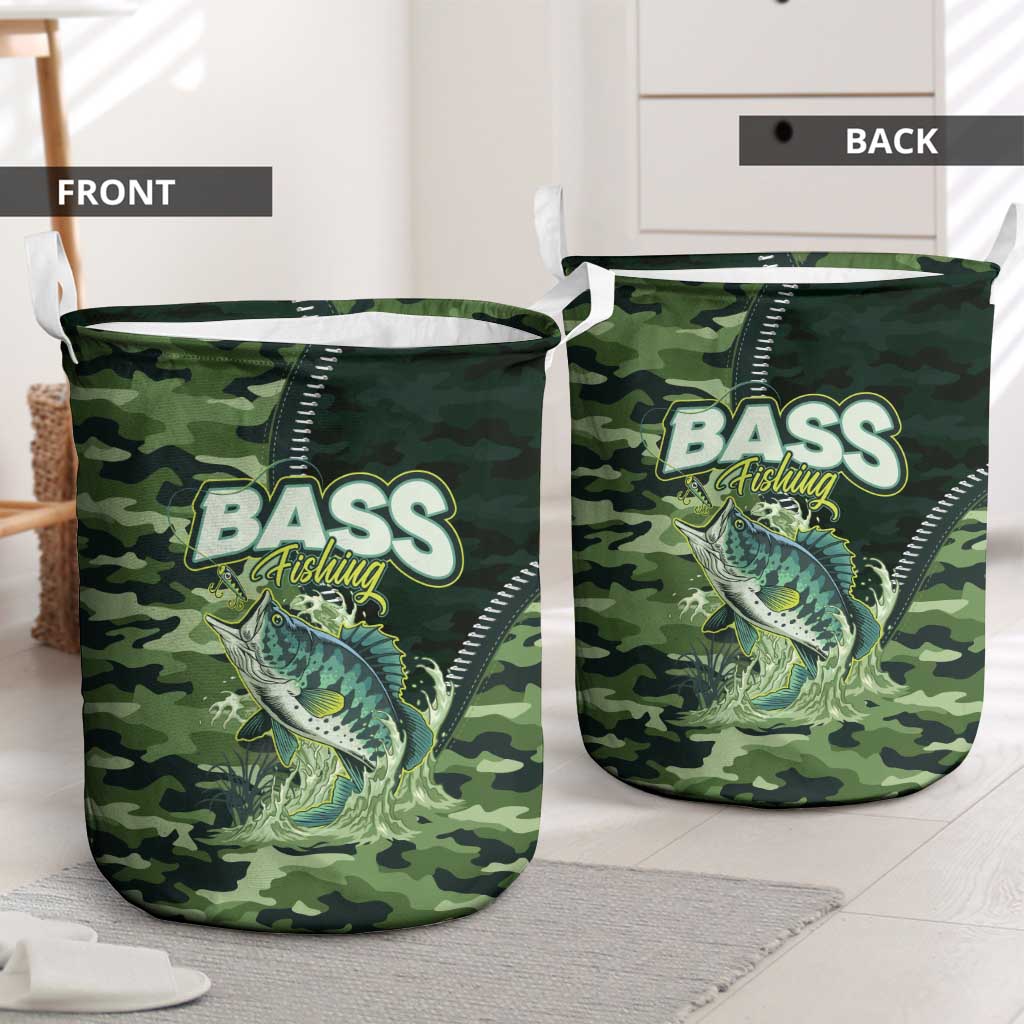 Bass Fishing Camouflage Laundry Basket Zipper Stylized