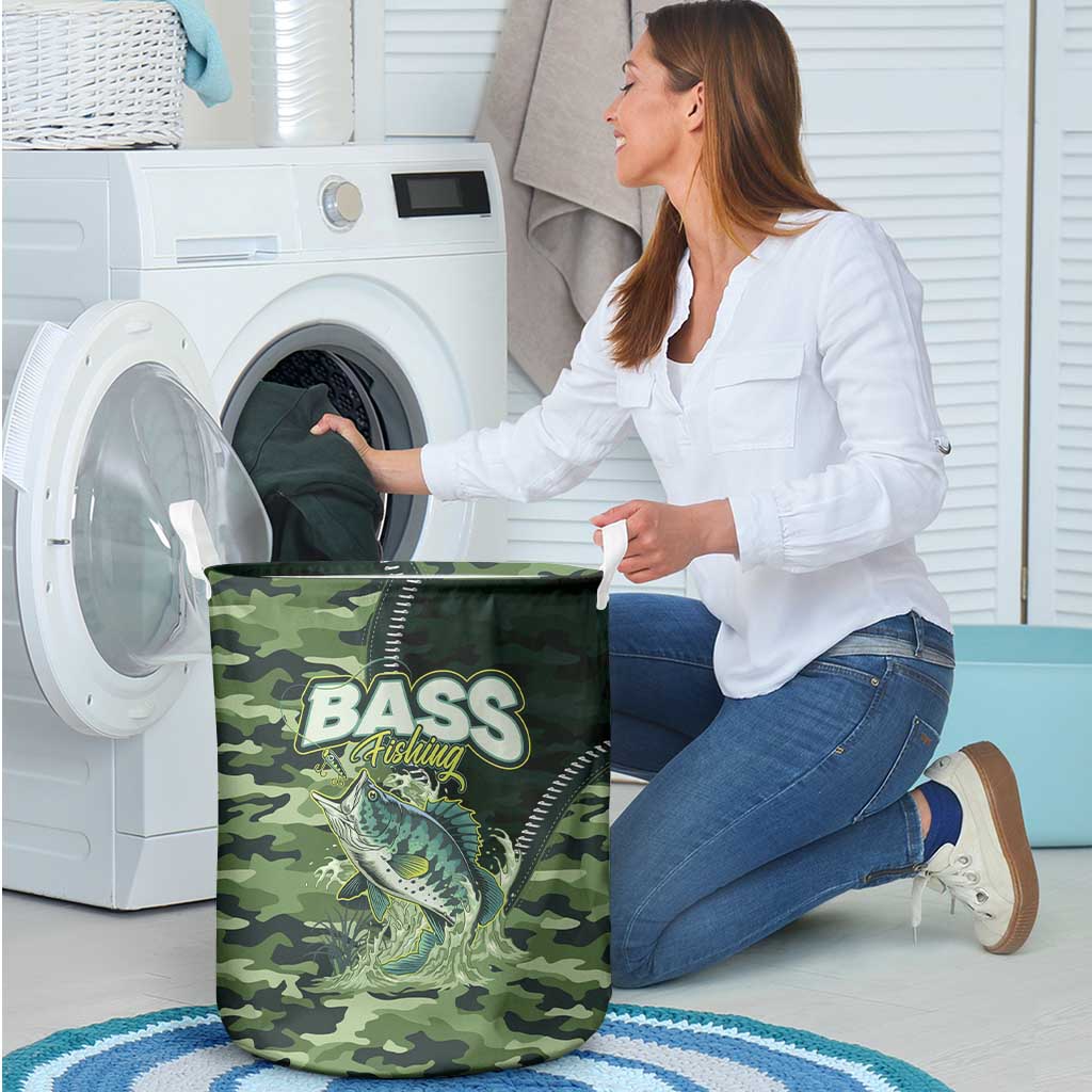 Bass Fishing Camouflage Laundry Basket Zipper Stylized