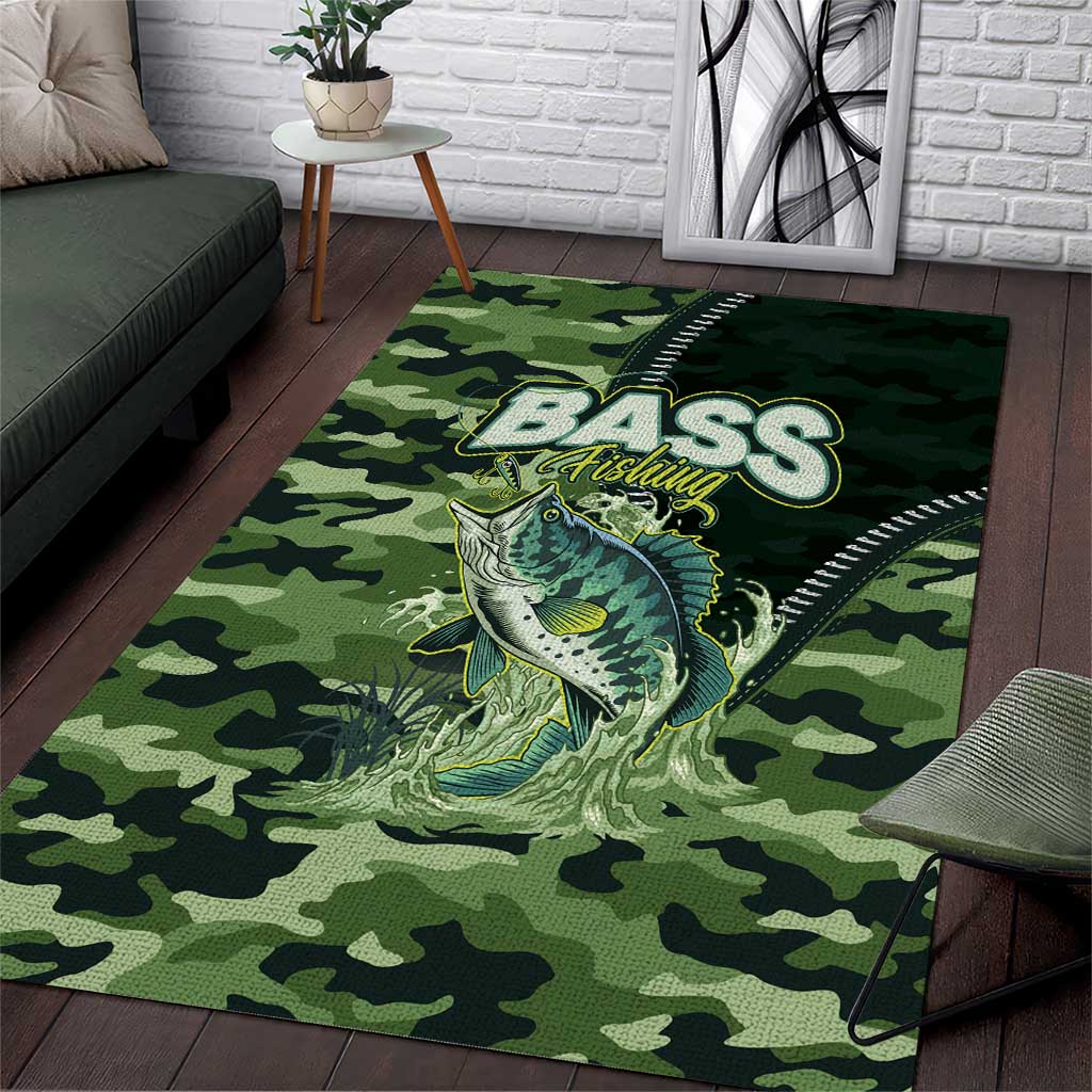 Bass Fishing Camouflage Area Rug Zipper Stylized