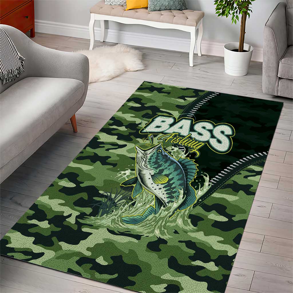 Bass Fishing Camouflage Area Rug Zipper Stylized