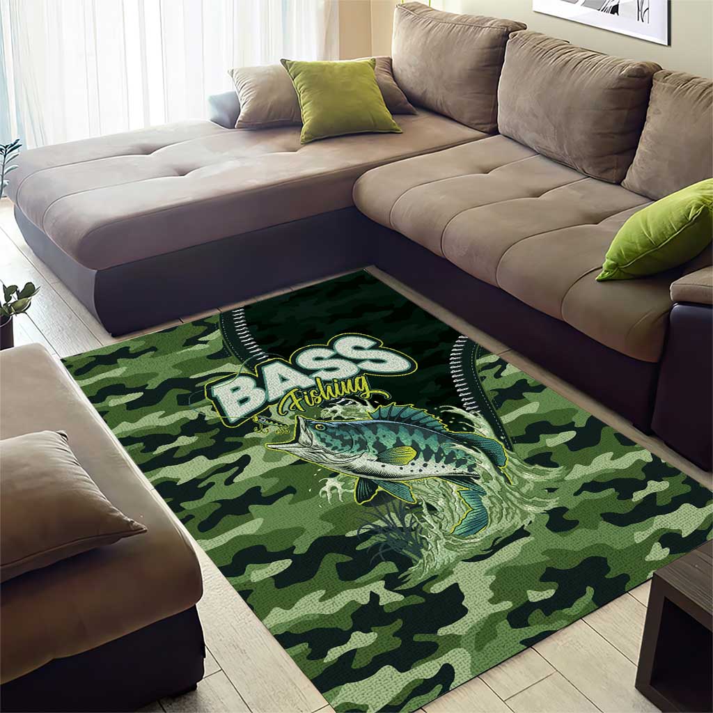 Bass Fishing Camouflage Area Rug Zipper Stylized