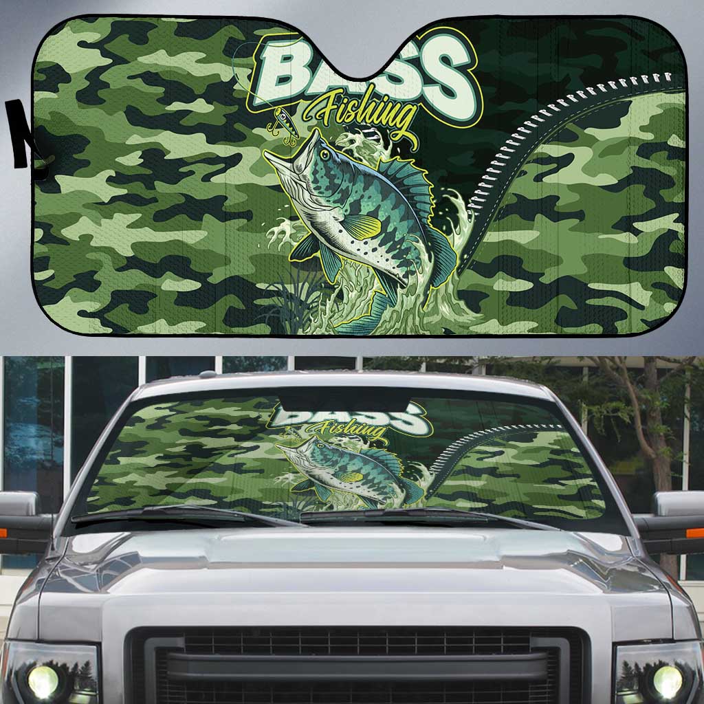 Bass Fishing Camouflage Auto Sun Shade Zipper Stylized