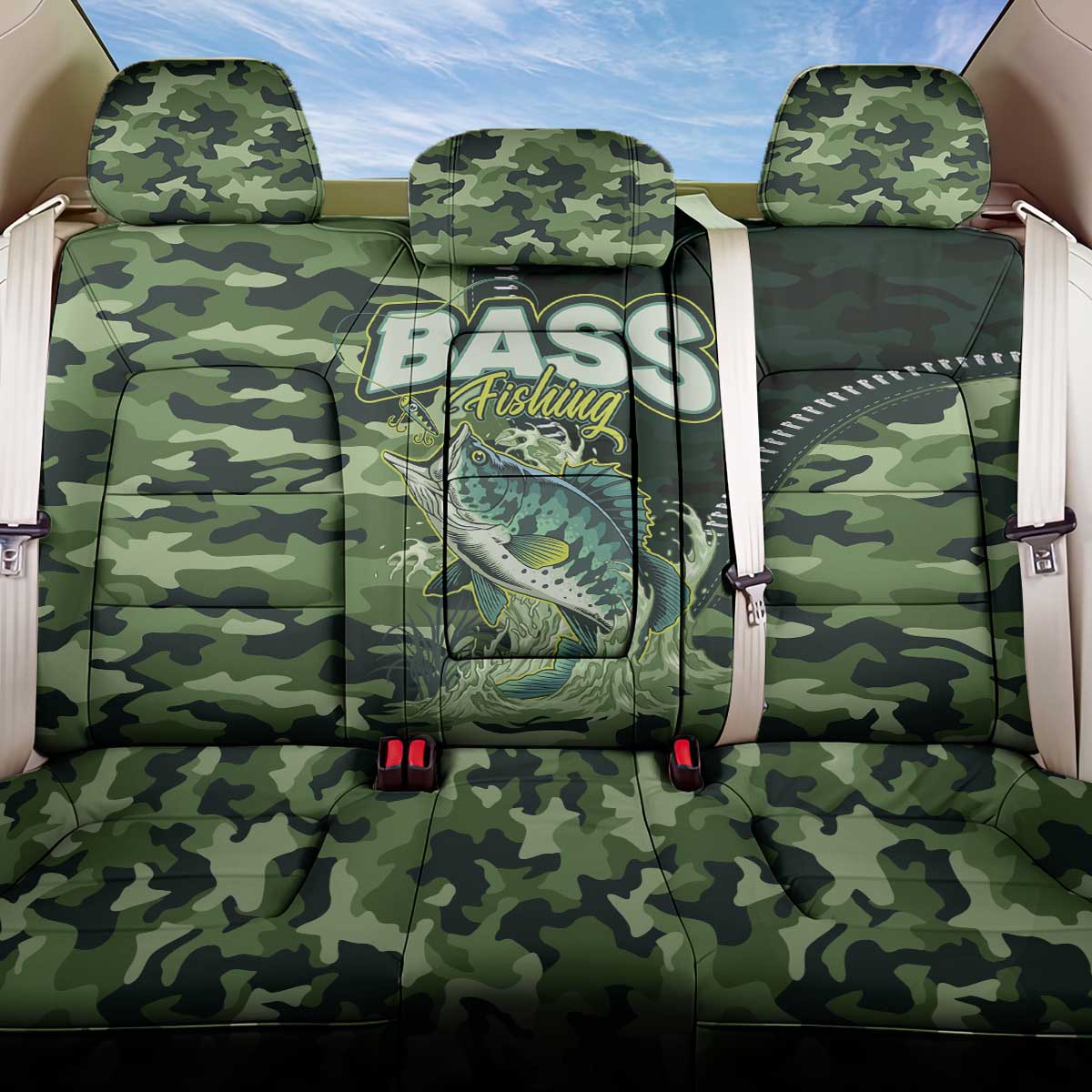 Bass Fishing Camouflage Back Car Seat Cover Zipper Stylized