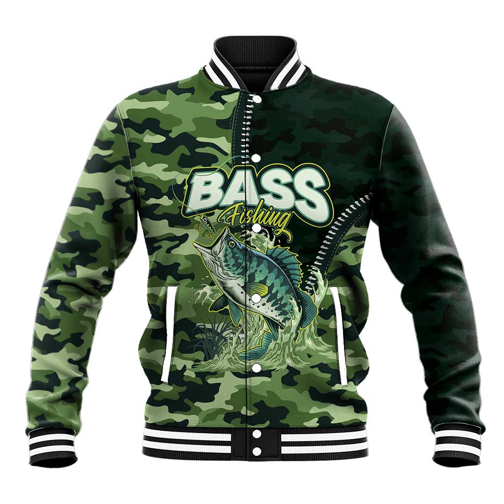 Personalized Bass Fishing Camouflage Baseball Jacket Zipper Stylized