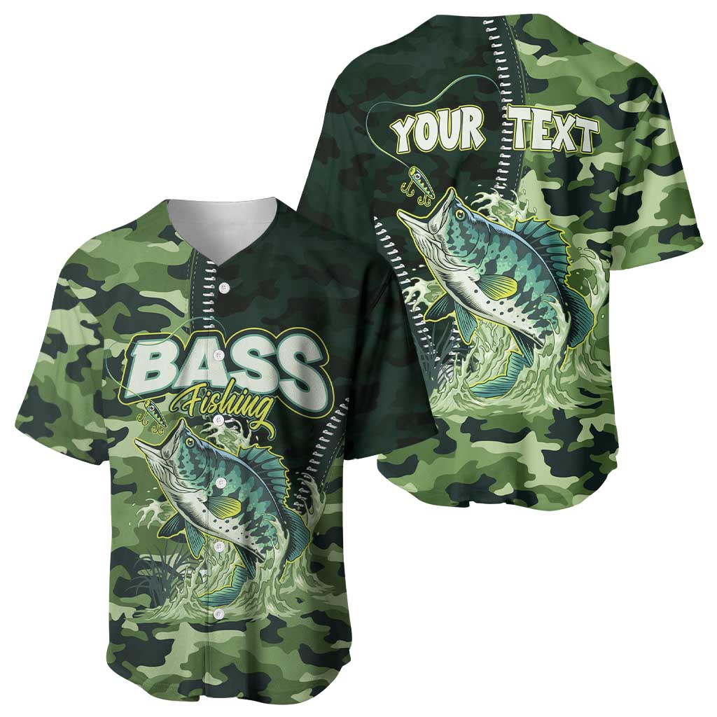 Personalized Bass Fishing Camouflage Baseball Jersey Zipper Stylized