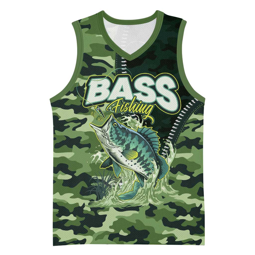 Personalized Bass Fishing Camouflage Basketball Jersey Zipper Stylized
