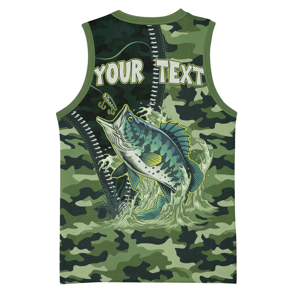 Personalized Bass Fishing Camouflage Basketball Jersey Zipper Stylized