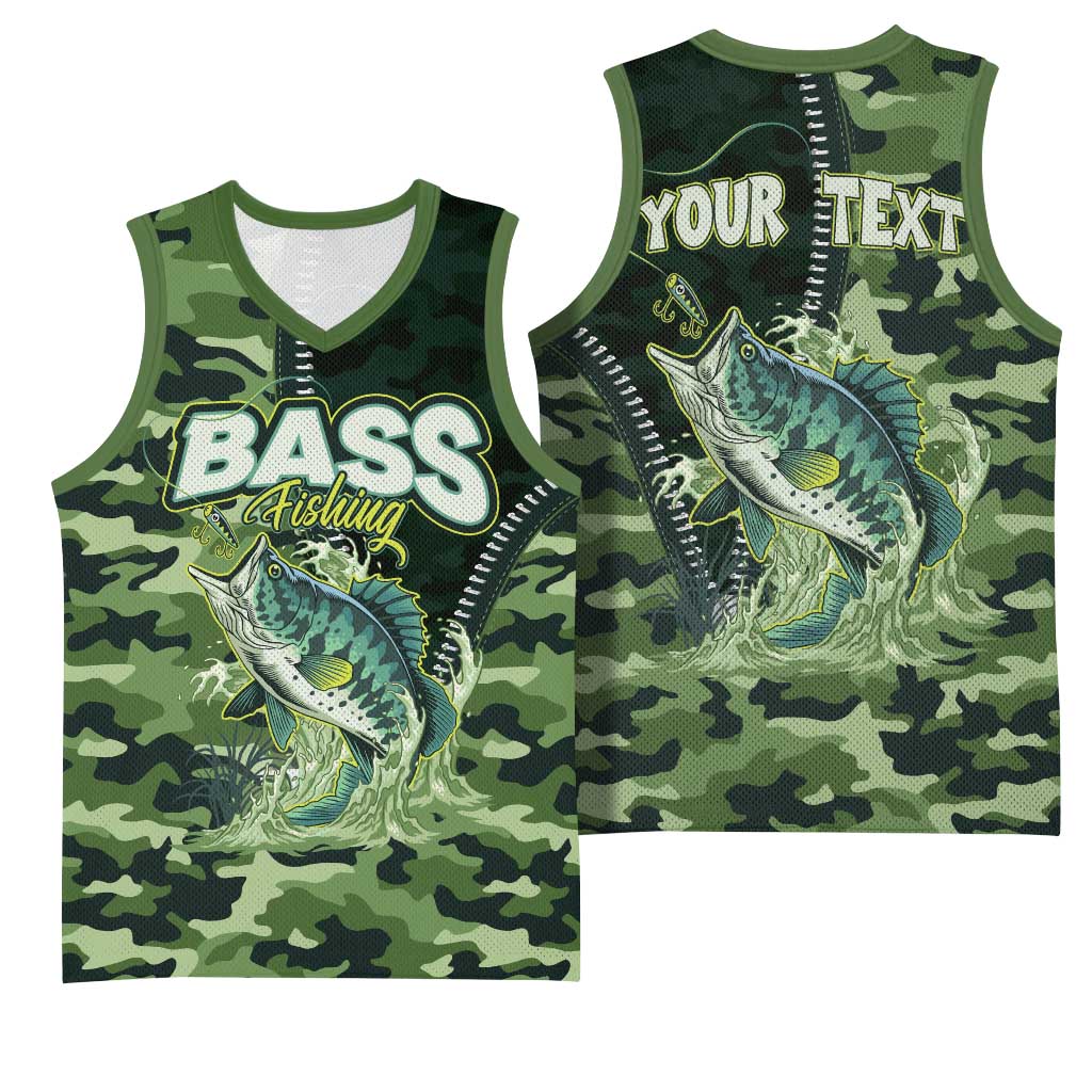 Personalized Bass Fishing Camouflage Basketball Jersey Zipper Stylized