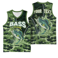 Personalized Bass Fishing Camouflage Basketball Jersey Zipper Stylized