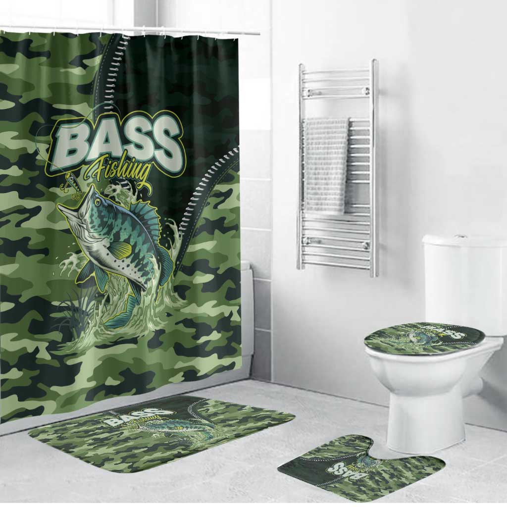 Bass Fishing Camouflage Bathroom Set Zipper Stylized