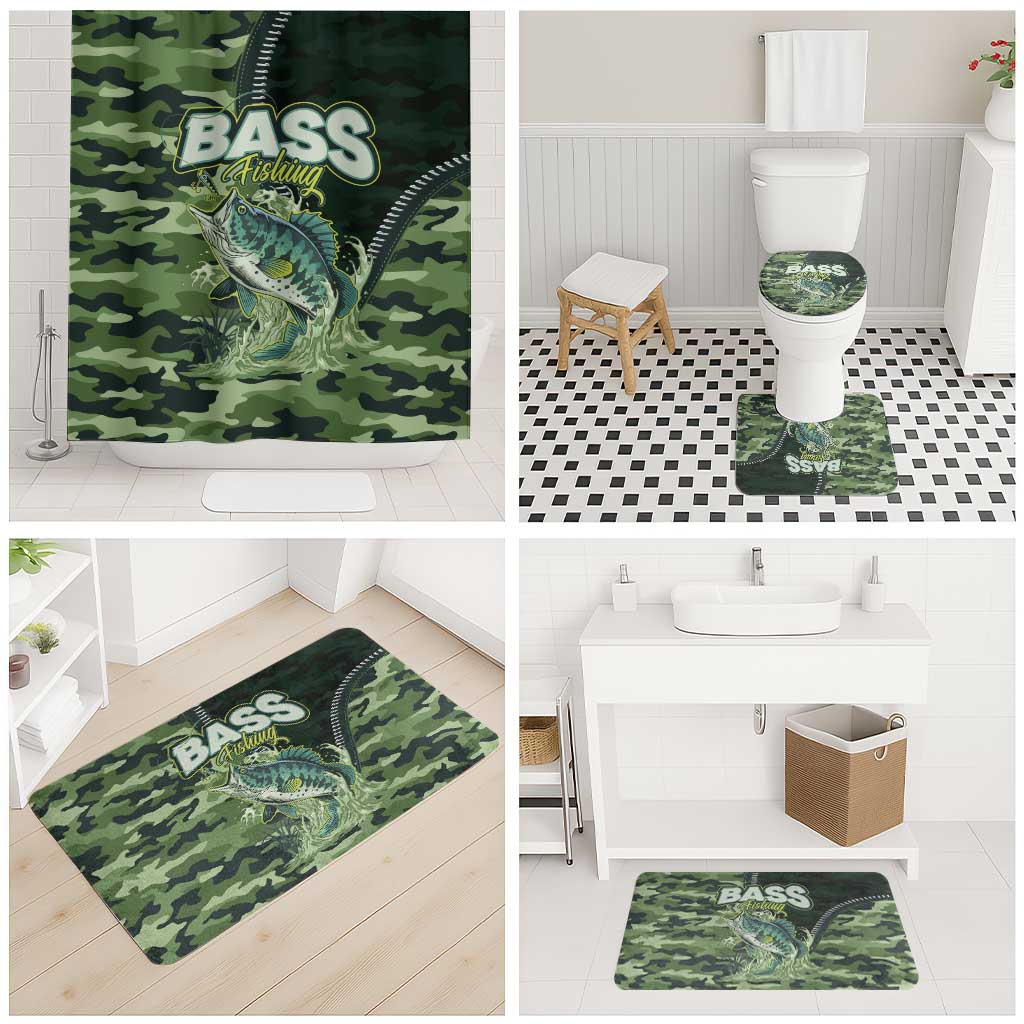 Bass Fishing Camouflage Bathroom Set Zipper Stylized