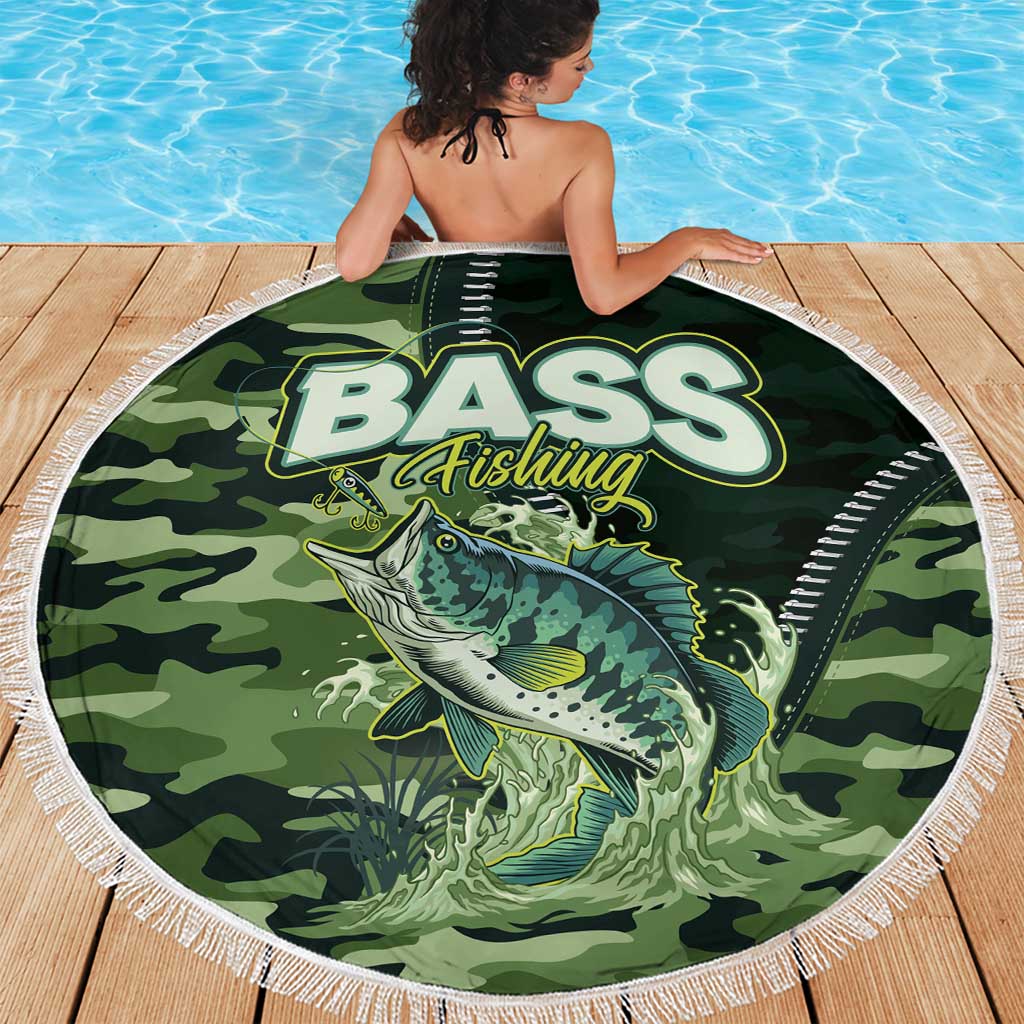 Bass Fishing Camouflage Beach Blanket Zipper Stylized