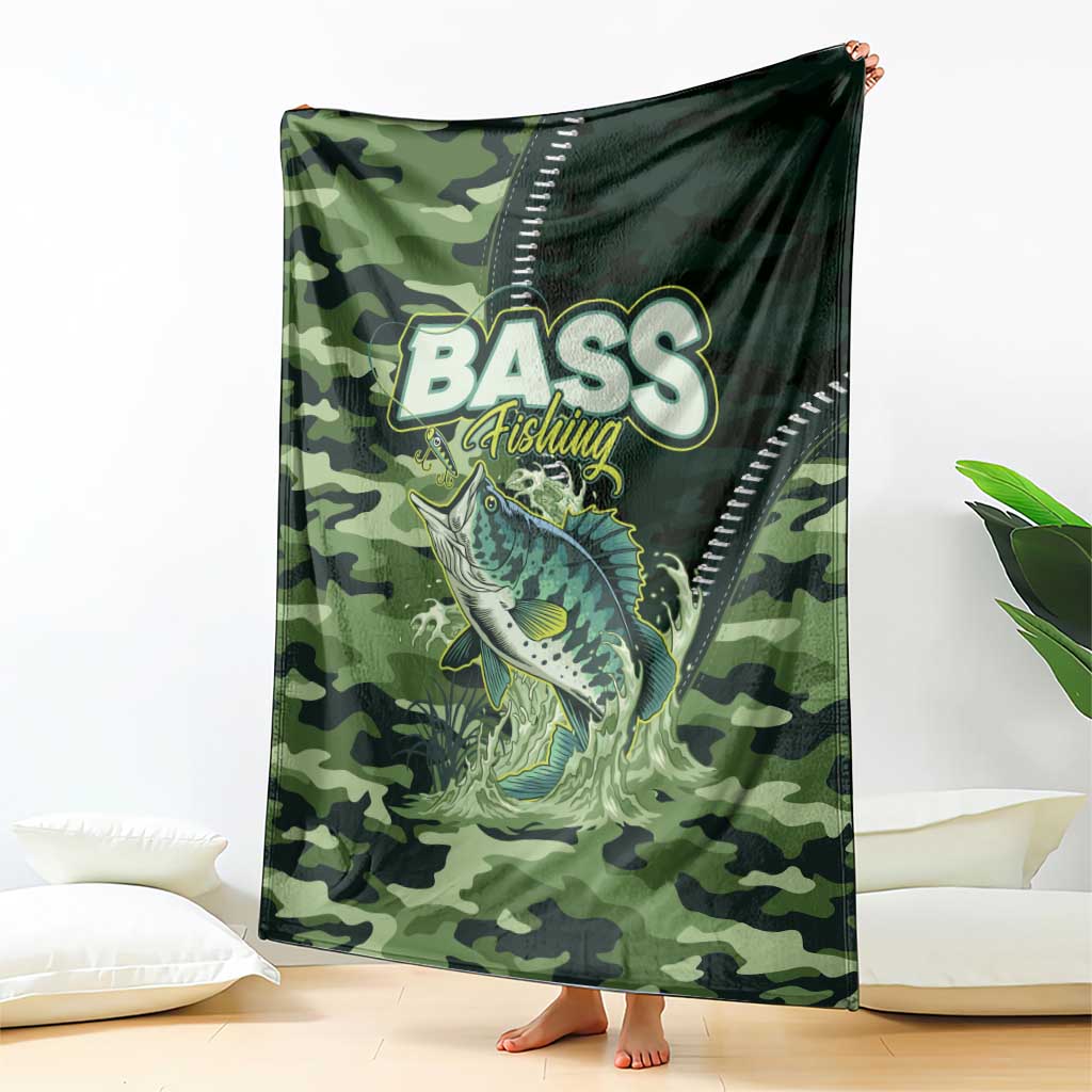 Bass Fishing Camouflage Blanket Zipper Stylized