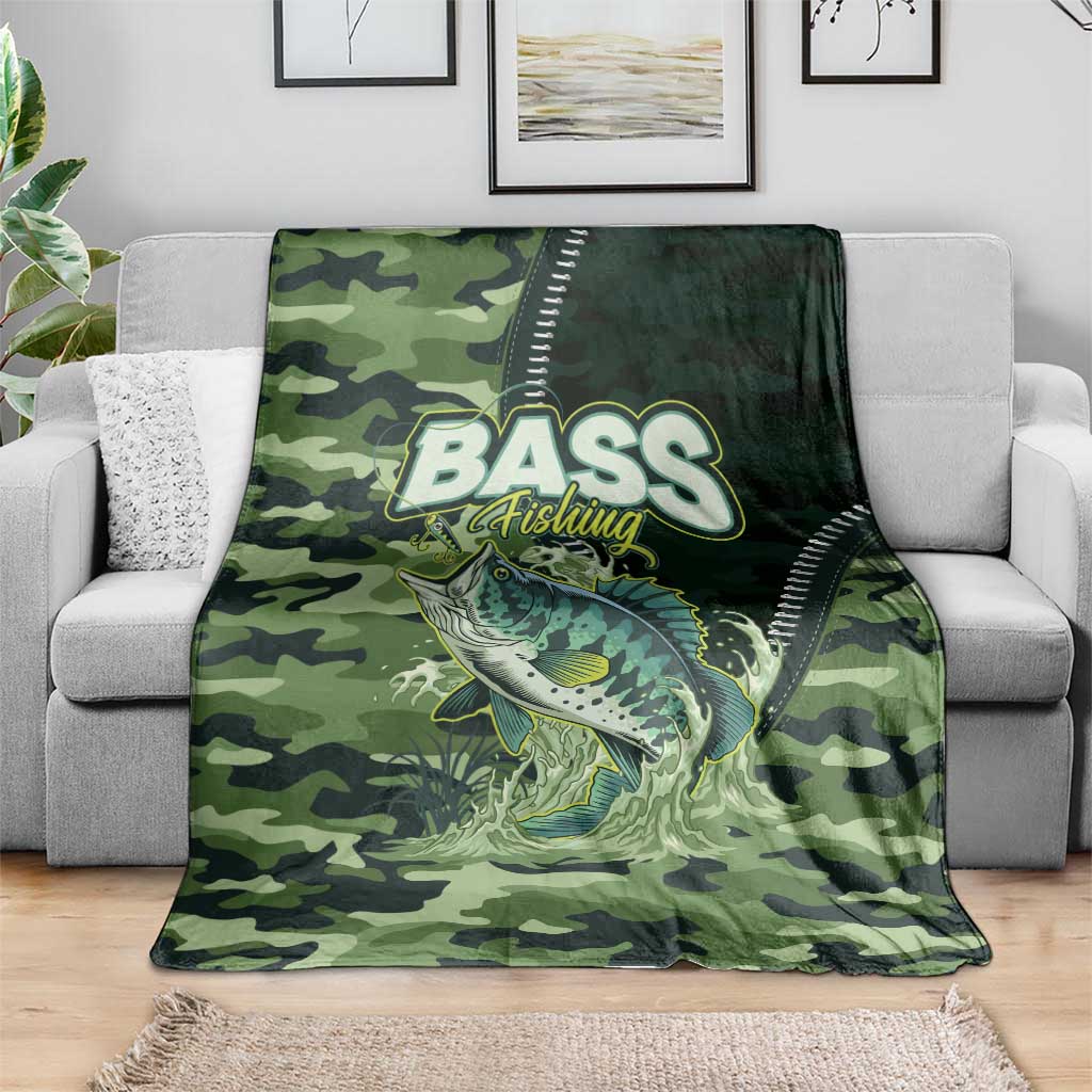 Bass Fishing Camouflage Blanket Zipper Stylized