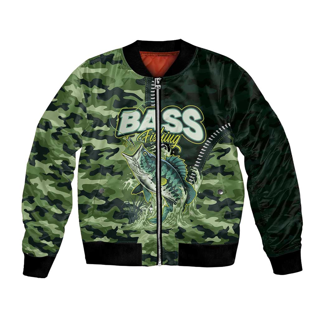 Personalized Bass Fishing Camouflage Bomber Jacket Zipper Stylized