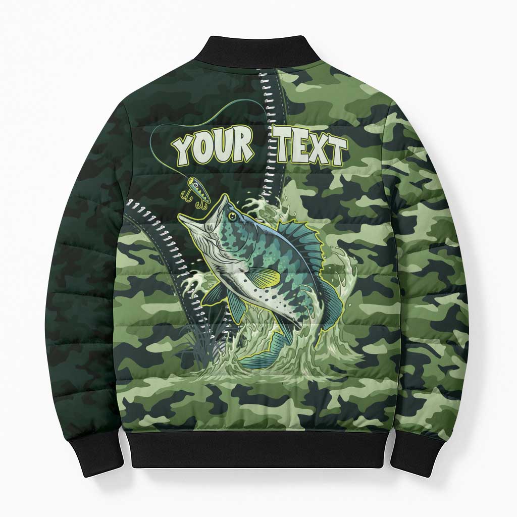 Personalized Bass Fishing Camouflage Bomber Puffer Jacket Zipper Stylized