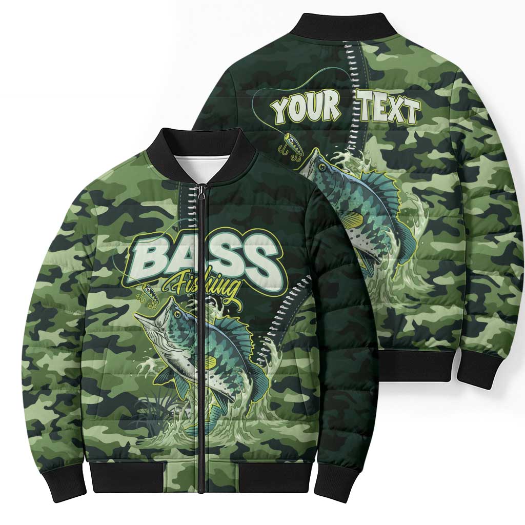 Personalized Bass Fishing Camouflage Bomber Puffer Jacket Zipper Stylized