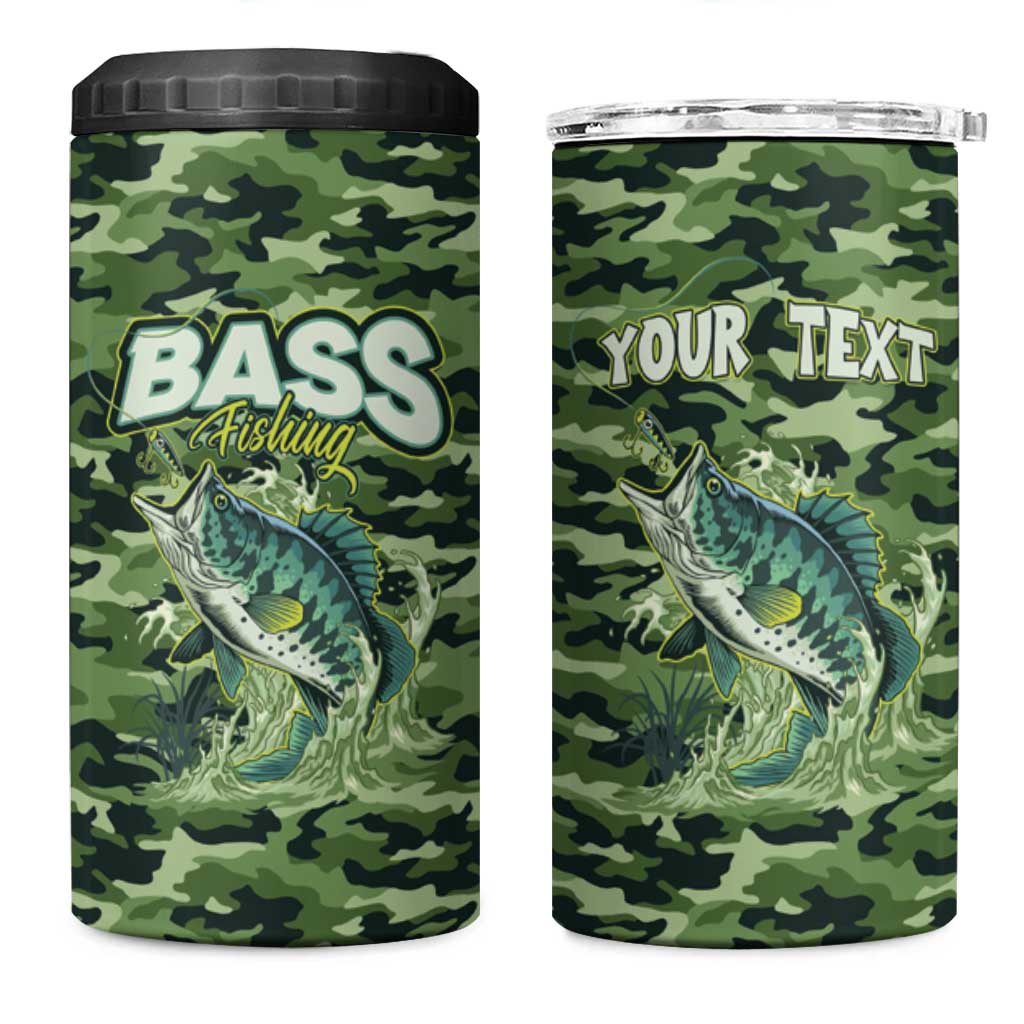 Personalized Bass Fishing Camouflage 4 in 1 Can Cooler Tumbler Zipper Stylized