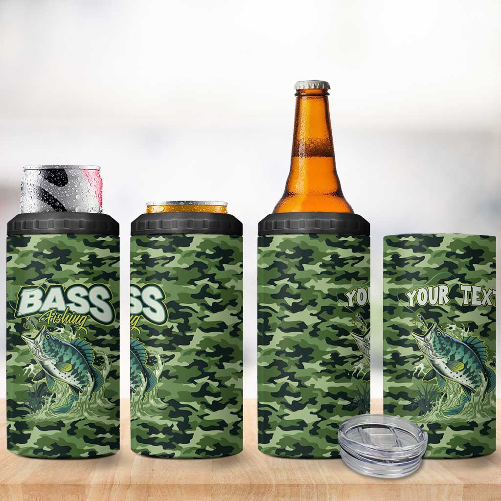 Personalized Bass Fishing Camouflage 4 in 1 Can Cooler Tumbler Zipper Stylized