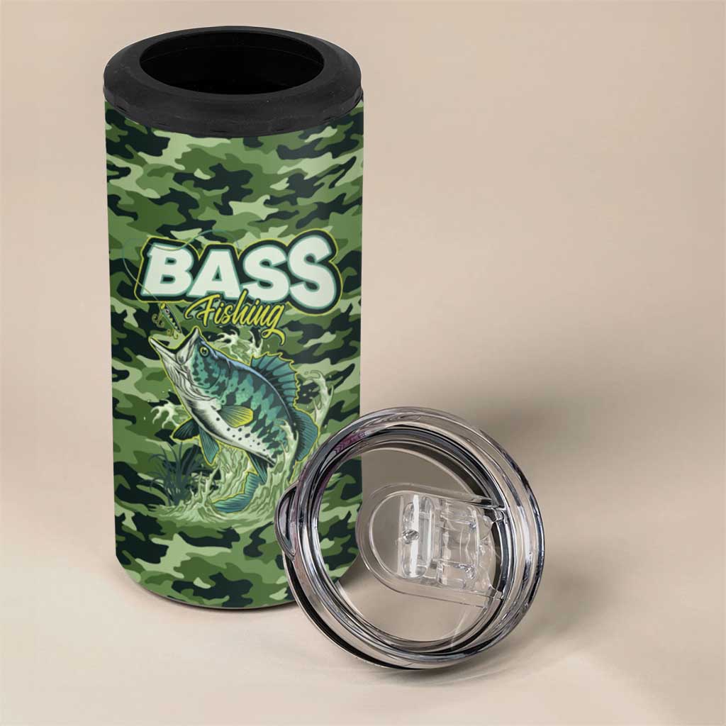 Personalized Bass Fishing Camouflage 4 in 1 Can Cooler Tumbler Zipper Stylized