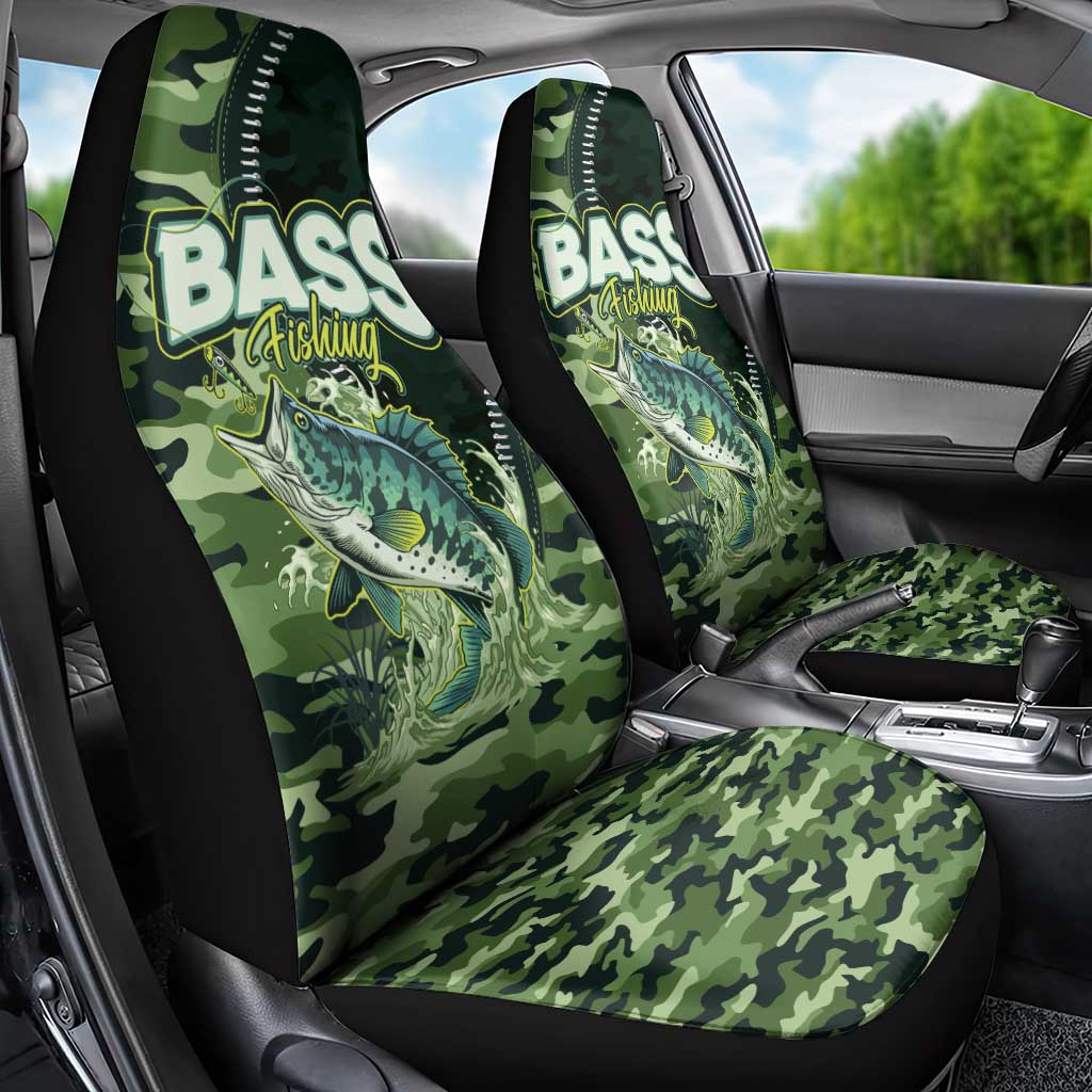 Bass Fishing Camouflage Car Seat Cover Zipper Stylized