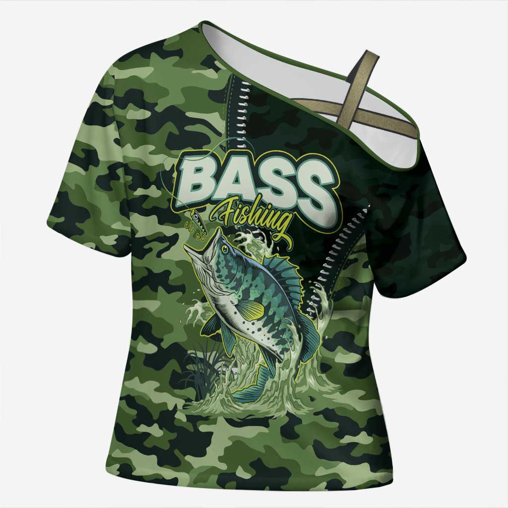 Personalized Bass Fishing Camouflage Cross Shoulder Shirt Zipper Stylized