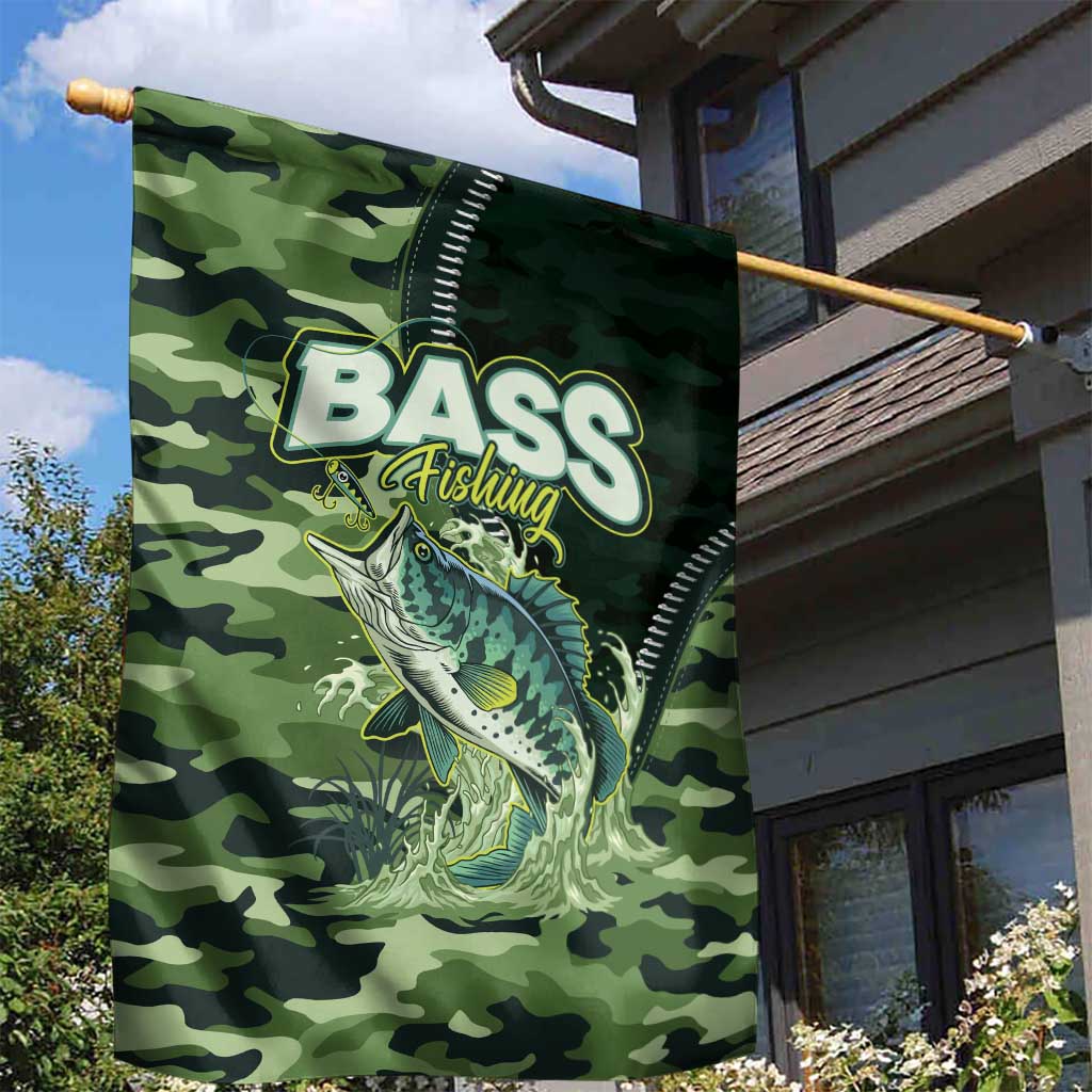 Bass Fishing Camouflage Garden Flag Zipper Stylized