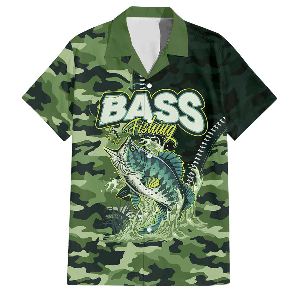 Personalized Bass Fishing Camouflage Hawaiian Shirt Zipper Stylized