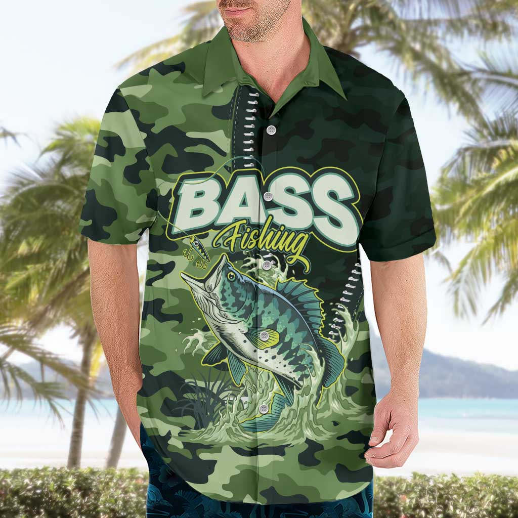 Personalized Bass Fishing Camouflage Hawaiian Shirt Zipper Stylized