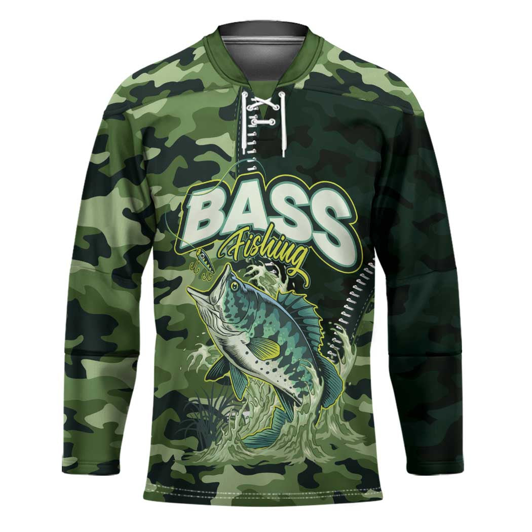 Personalized Bass Fishing Camouflage Hockey Jersey Zipper Stylized