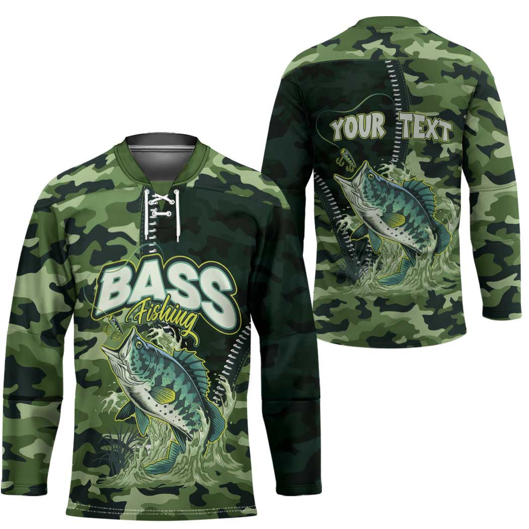 Personalized Bass Fishing Camouflage Hockey Jersey Zipper Stylized