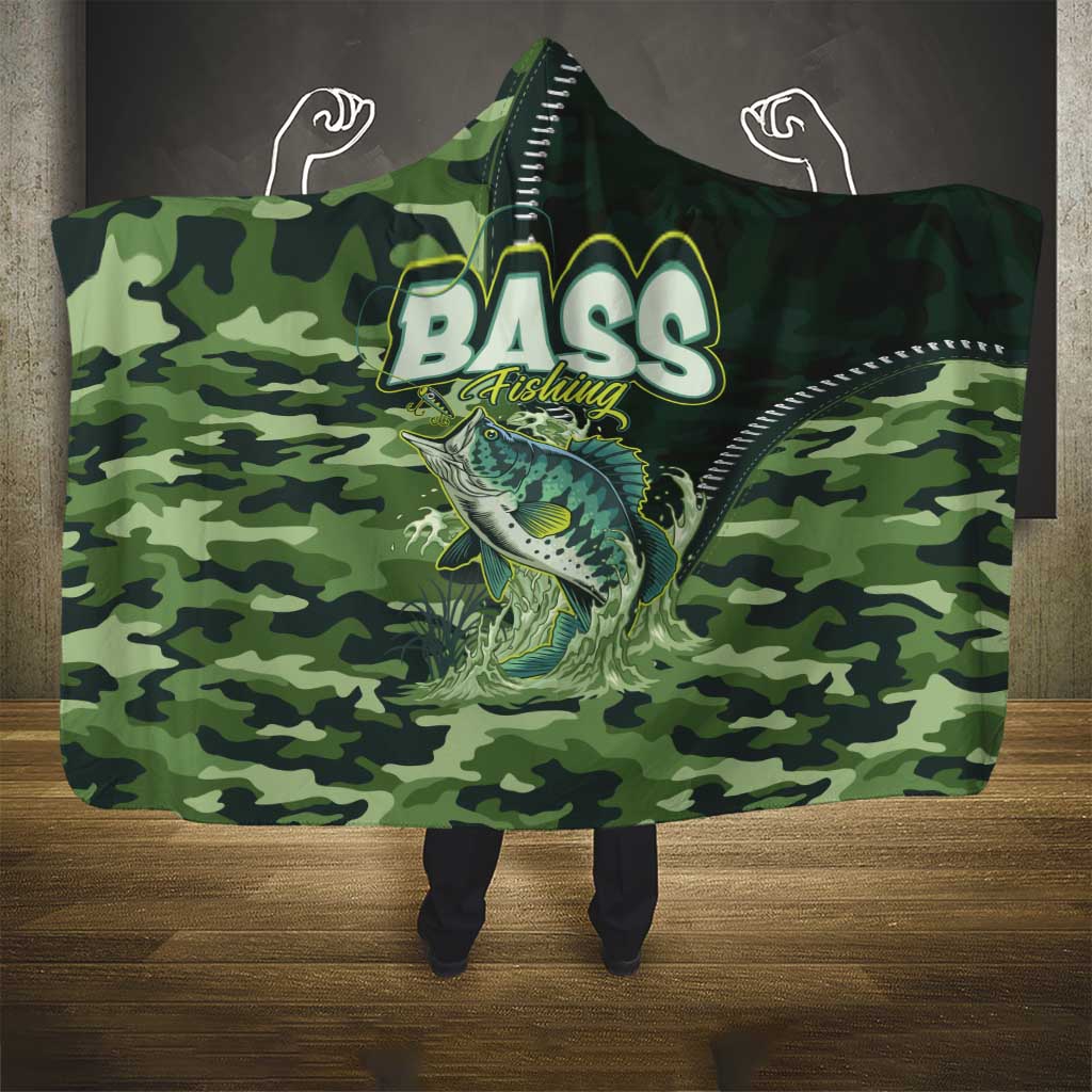 Bass Fishing Camouflage Hooded Blanket Zipper Stylized