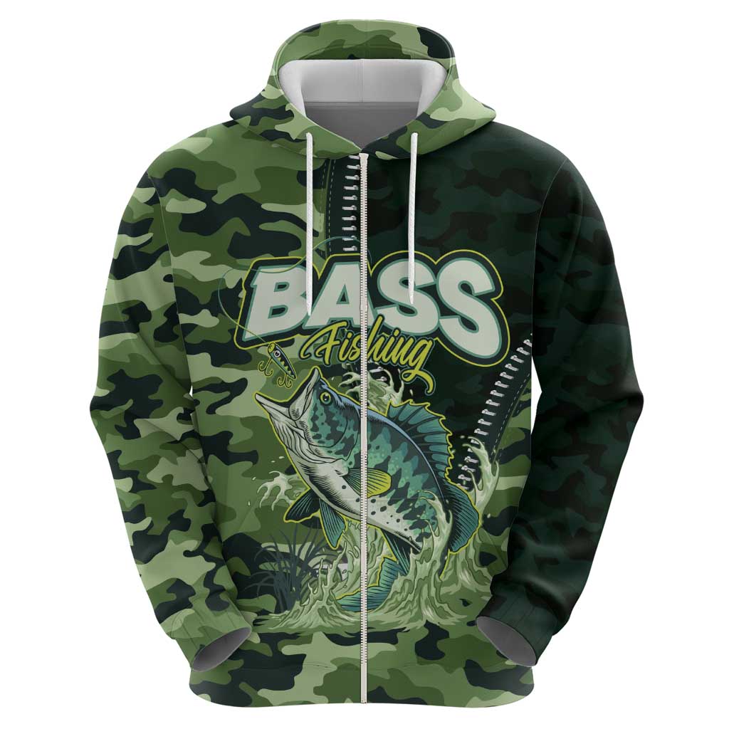 Personalized Bass Fishing Camouflage Hoodie Zipper Stylized