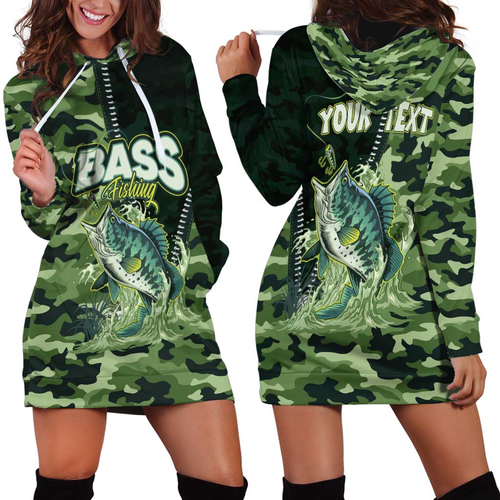 Personalized Bass Fishing Camouflage Hoodie Dress Zipper Stylized