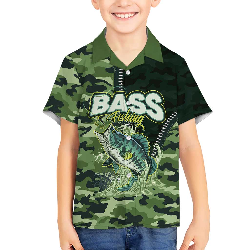 Personalized Bass Fishing Camouflage Kid Hawaiian Shirt Zipper Stylized