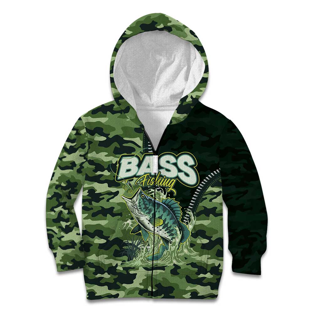 Personalized Bass Fishing Camouflage Kid Hoodie Zipper Stylized