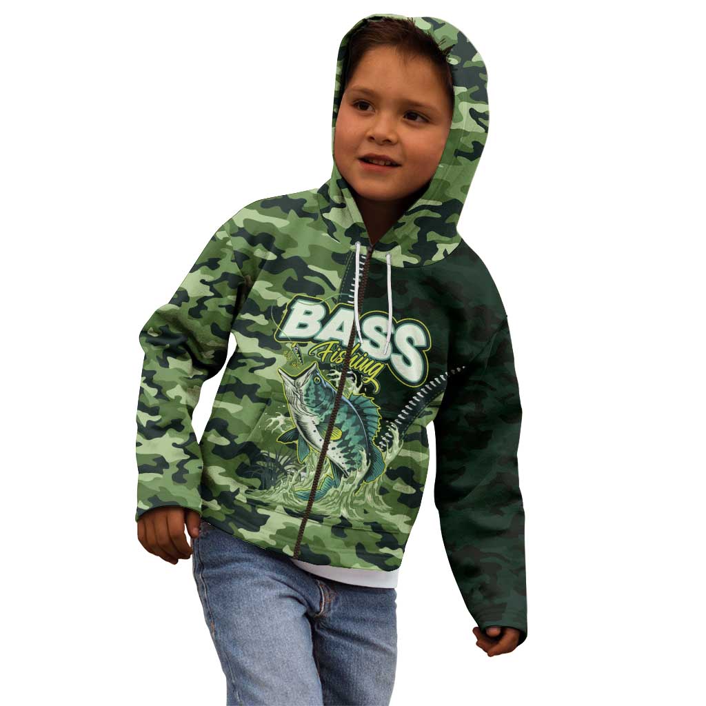 Personalized Bass Fishing Camouflage Kid Hoodie Zipper Stylized