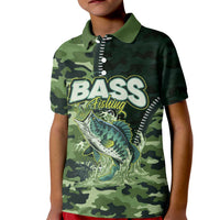 Personalized Bass Fishing Camouflage Kid Polo Shirt Zipper Stylized