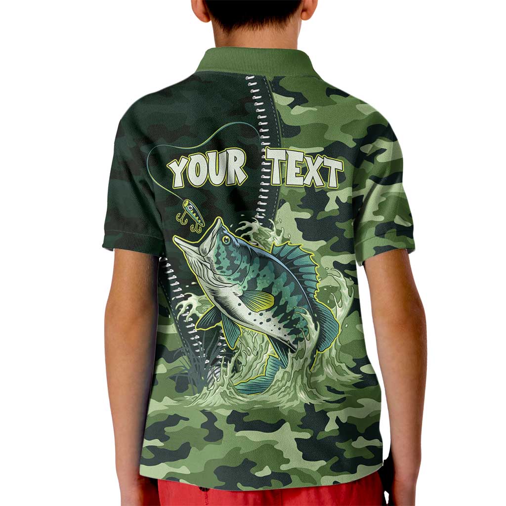 Personalized Bass Fishing Camouflage Kid Polo Shirt Zipper Stylized