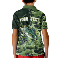 Personalized Bass Fishing Camouflage Kid Polo Shirt Zipper Stylized