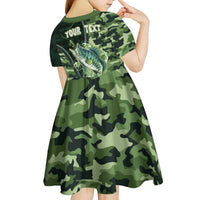 Personalized Bass Fishing Camouflage Kid Short Sleeve Dress Zipper Stylized