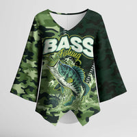 Personalized Bass Fishing Camouflage Kimono Sleeve Blouse Zipper Stylized