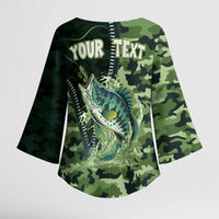 Personalized Bass Fishing Camouflage Kimono Sleeve Blouse Zipper Stylized