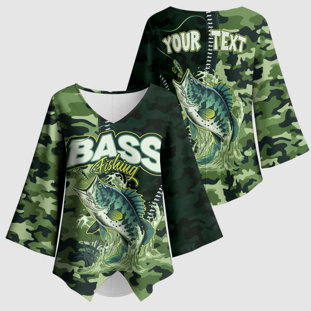 Personalized Bass Fishing Camouflage Kimono Sleeve Blouse Zipper Stylized